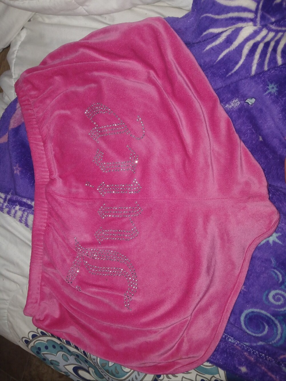 Juicy Couture Hot Pink Velour Shorts with Rhinestone Logo